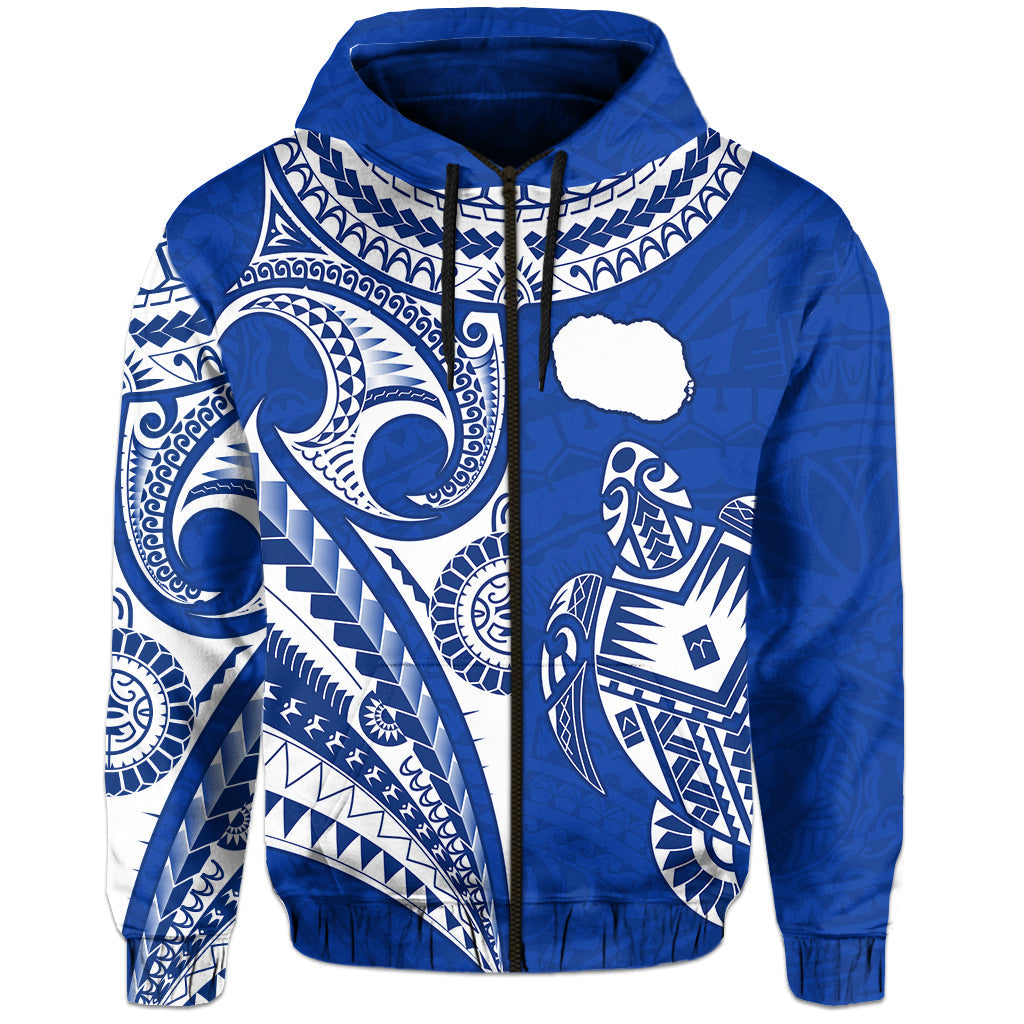 Custom Rarotonga Cook Islands Hoodie Turtle and Map Style Blue LT13 - Wonder Print Shop