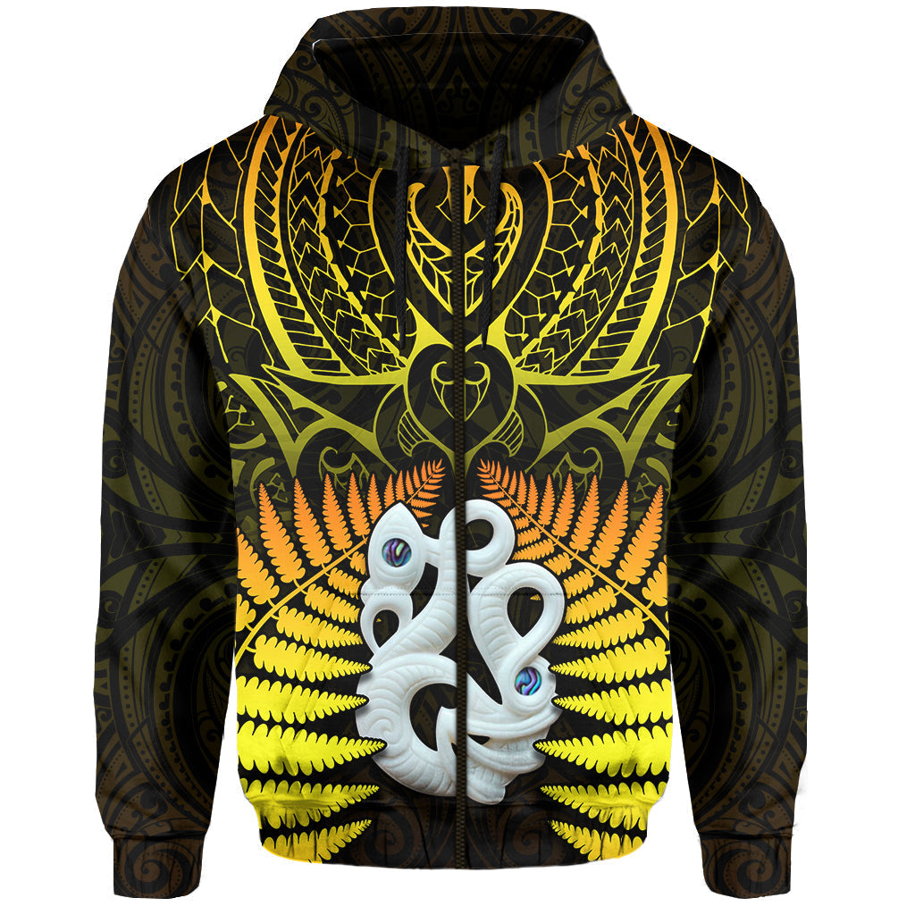 Aotearoa Fern Hoodie New Zealand Hei Tiki Gold Style LT13 - Wonder Print Shop