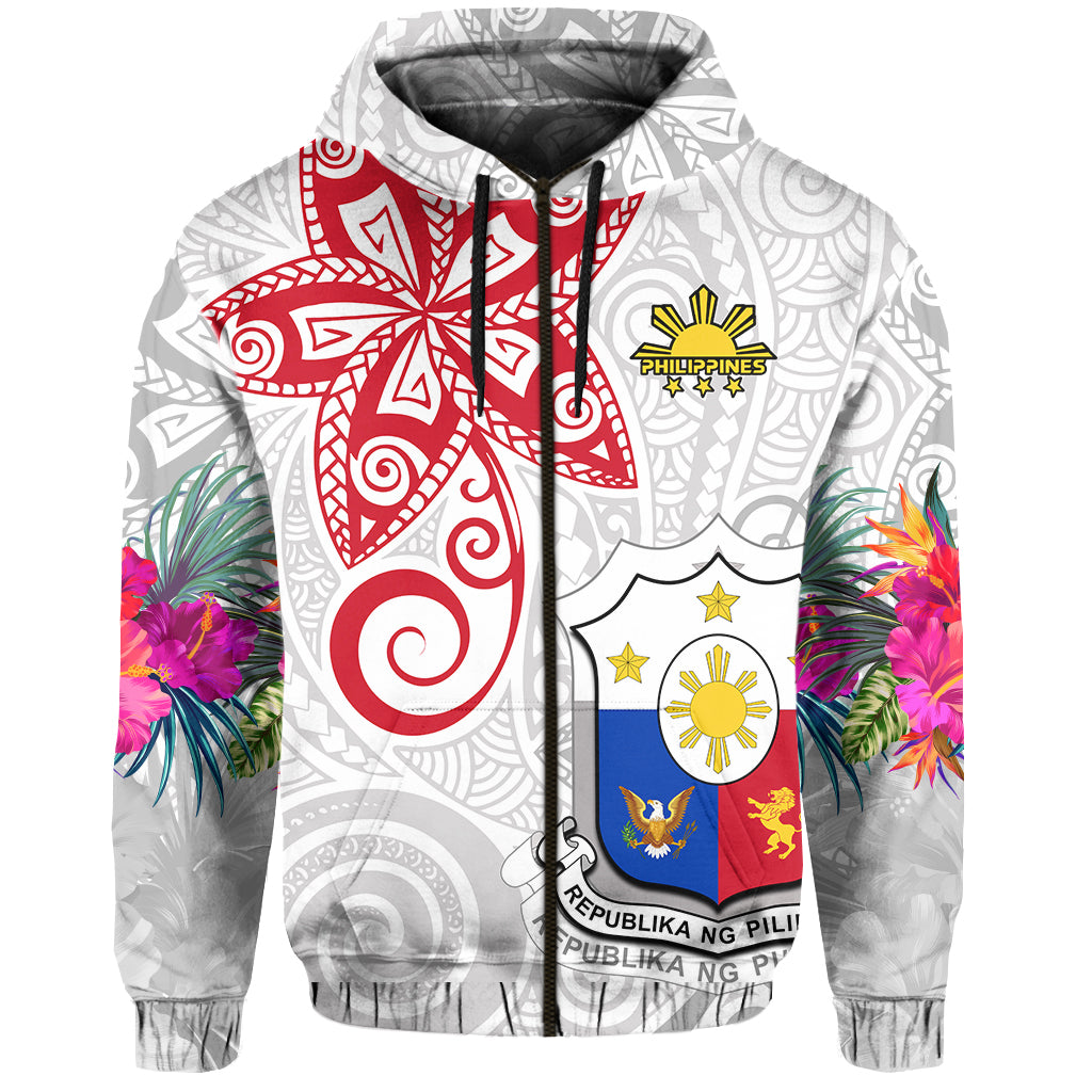 Custom Philippines Hoodie Sun Filipino Polynesian mix Flowers White Vibe LT13 - Wonder Print Shop