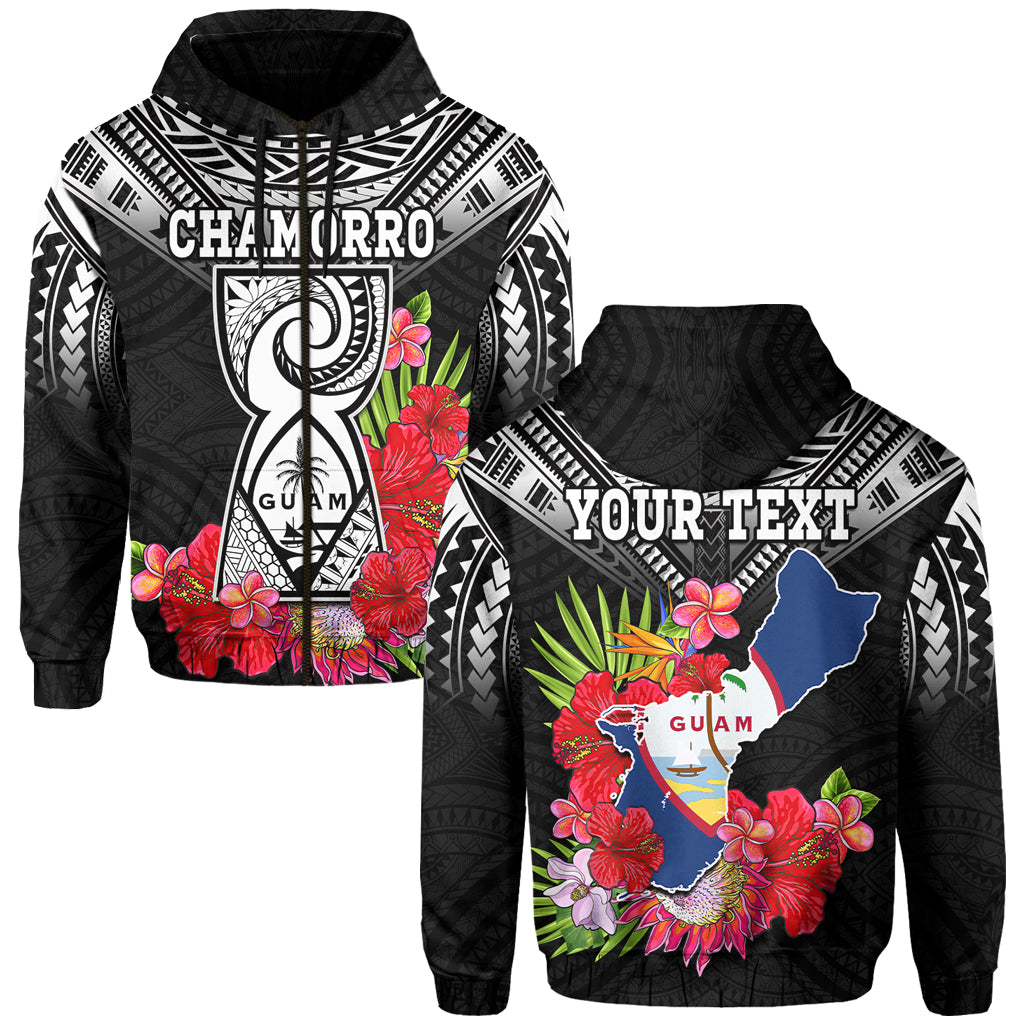 Custom Personalised Guam Chamorro Hoodie Guaman Latte Stone Tropical Flowers Black Style - Wonder Print Shop