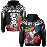 Custom Personalised Guam Chamorro Hoodie Guaman Latte Stone Tropical Flowers Black Style - Wonder Print Shop