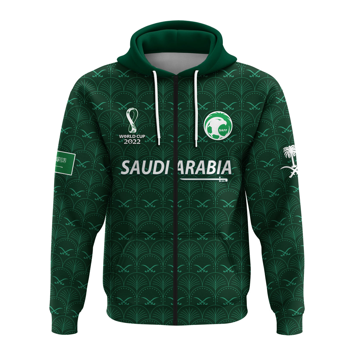 Custom Saudi Arabia Football Hoodie Saudi Green Falcon Champions 2022 World Cup LT13 - Wonder Print Shop