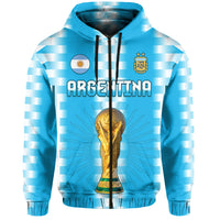Light blue striped pullover hoodie with 'ARGENTINA' print and central trophy graphic