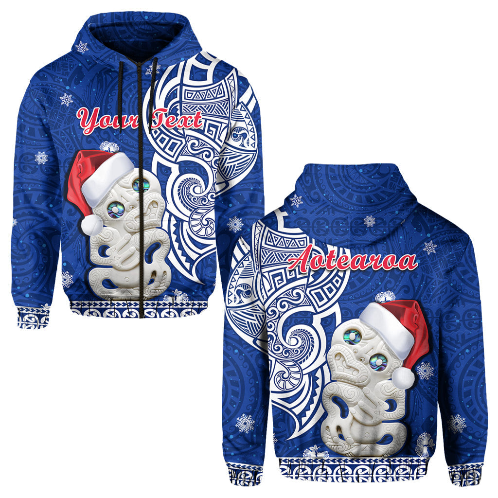 Custom Personalised New Zealand Christmas Hoodie Hei Tiki Blue Pohutukawa Meri Kirihimete - Wonder Print Shop