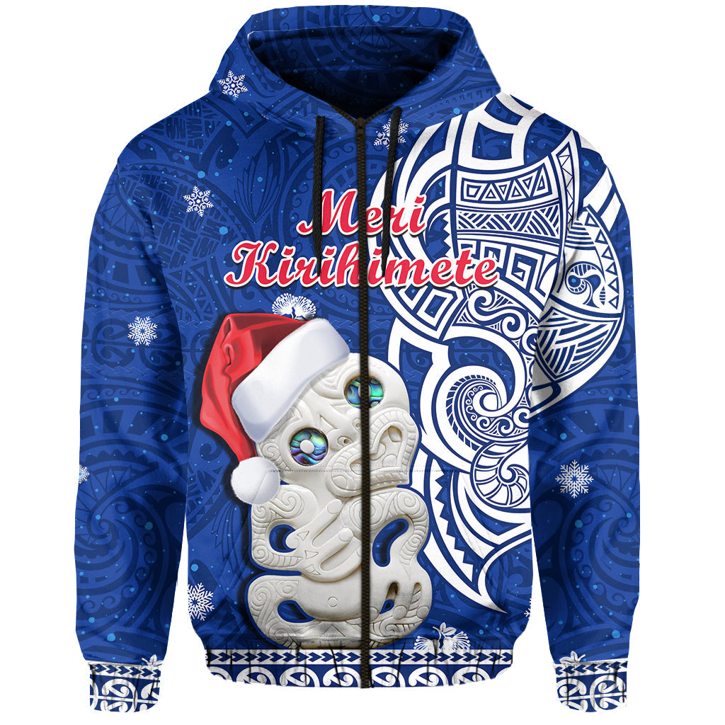 New Zealand Christmas Hoodie Hei Tiki Blue Pohutukawa Meri Kirihimete - Wonder Print Shop