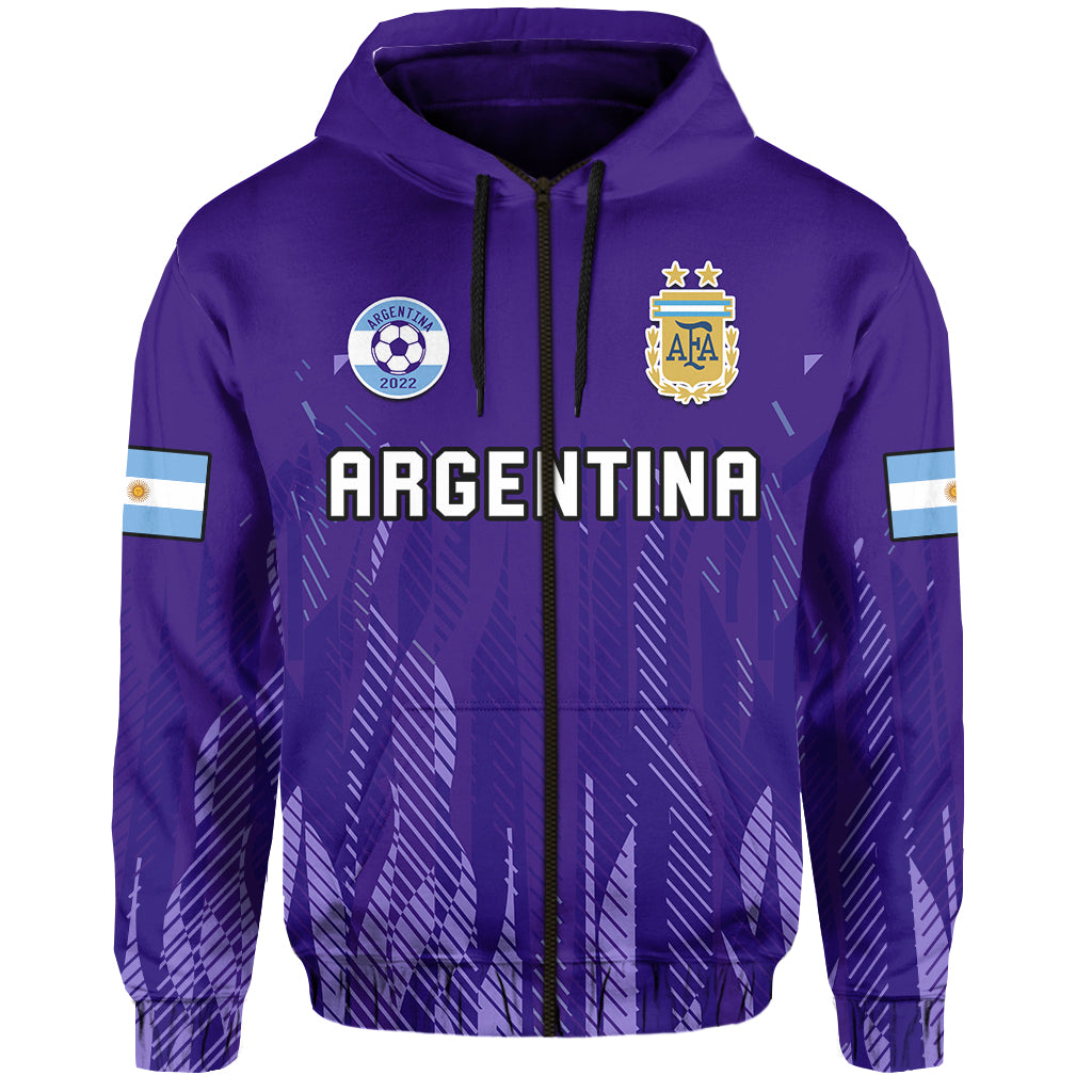 Purple football pullover hoodie with hood, drawstrings, 'ARGENTINA' front graphic and sleeve stripes