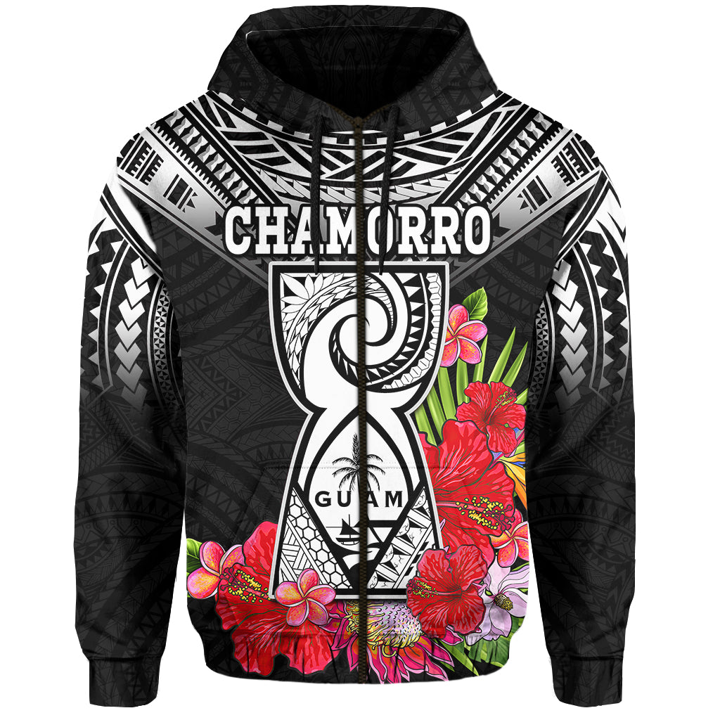 Custom Personalised Guam Chamorro Hoodie Guaman Latte Stone Tropical Flowers Black Style - Wonder Print Shop