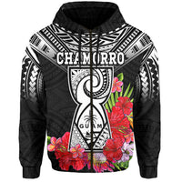 Custom Personalised Guam Chamorro Hoodie Guaman Latte Stone Tropical Flowers Black Style - Wonder Print Shop