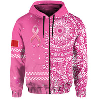 Custom Personalised Tonga Breast Cancer Hoodie Tongan Ngatu Pattern No One Fights Alone - Wonder Print Shop
