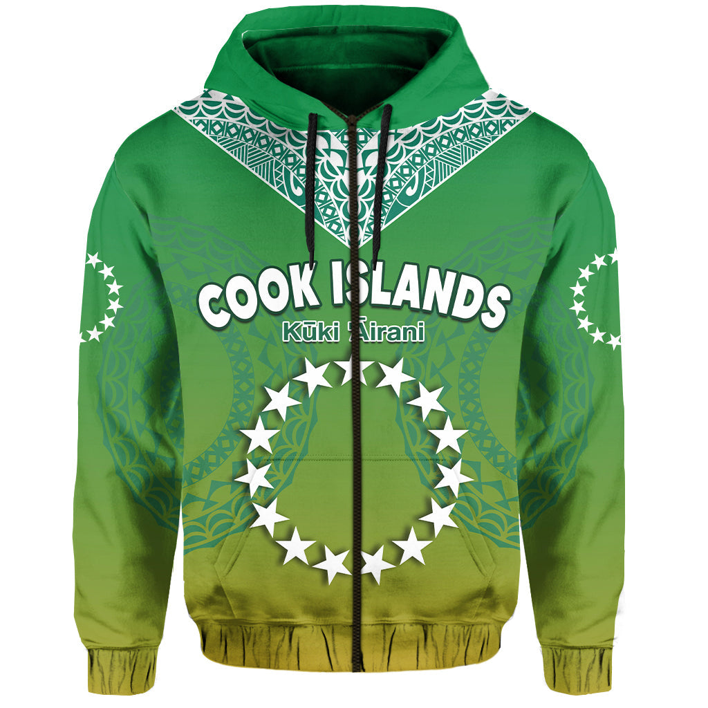 Custom Personalised Cook Islands Hoodie Circle Pattern Mix Sea Turtle Green Version - Wonder Print Shop