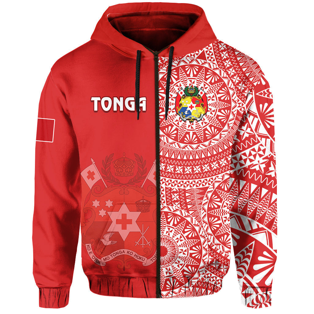 Custom Text And Number Tonga Hoodie Tongan Coat Of Arms Ngatu Pattern - Wonder Print Shop
