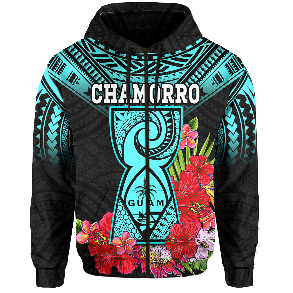 Custom Personalised Guam Chamorro Hoodie Guaman Latte Stone Tropical Flowers Turquoise Style - Wonder Print Shop