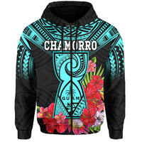 Custom Personalised Guam Chamorro Hoodie Guaman Latte Stone Tropical Flowers Turquoise Style - Wonder Print Shop