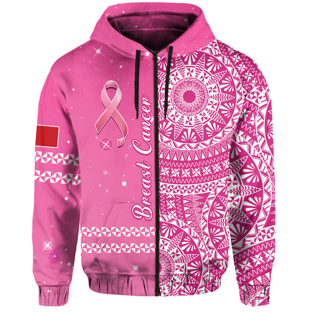 Tonga Breast Cancer Hoodie Tongan Ngatu Pattern No One Fights Alone - Wonder Print Shop