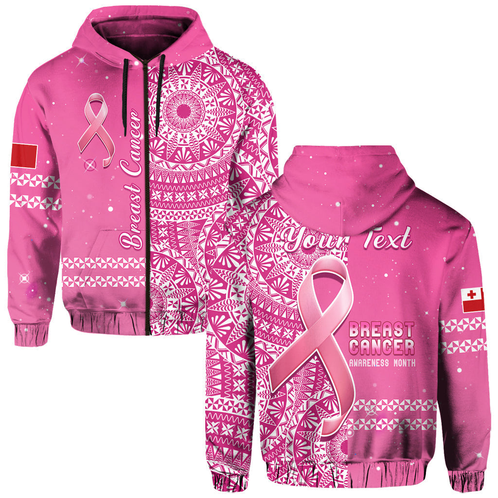 Custom Personalised Tonga Breast Cancer Hoodie Tongan Ngatu Pattern No One Fights Alone - Wonder Print Shop