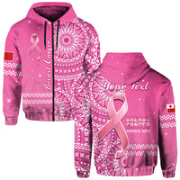 Custom Personalised Tonga Breast Cancer Hoodie Tongan Ngatu Pattern No One Fights Alone - Wonder Print Shop