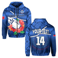 Custom Samoa Rugby Hoodie Manu Samoa Polynesian Hibiscus Blue Style - Wonder Print Shop