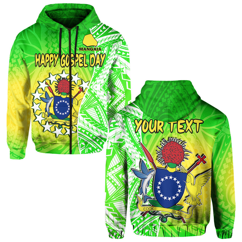 Custom Happy Mangaia Gospel Day Hoodie Cook Islands Coat Of Arms Polynesian Pattern - Wonder Print Shop