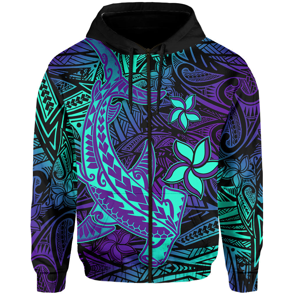 Custom Polynesian Hoodie Purple Paradise Hawaiian Tribal Hammerhead Shark - Wonder Print Shop