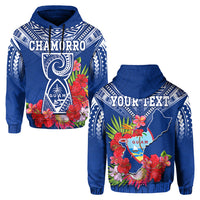 Custom Personalised Guam Chamorro Hoodie Guaman Latte Stone Tropical Flowers Blue Version - Wonder Print Shop