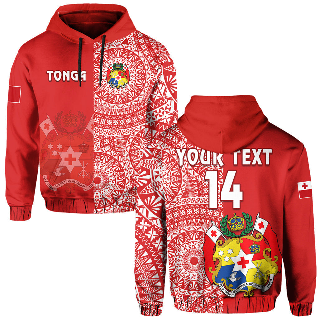 Custom Text And Number Tonga Hoodie Tongan Coat Of Arms Ngatu Pattern - Wonder Print Shop