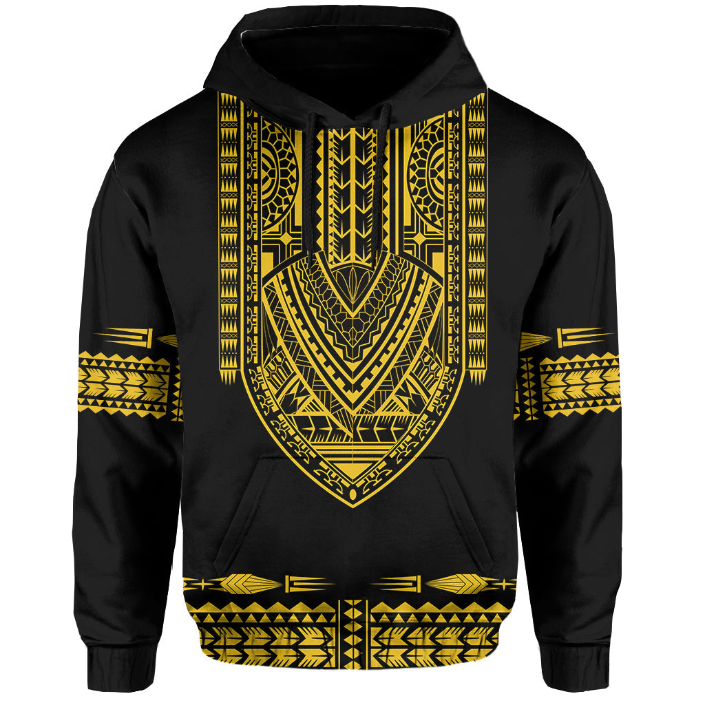 Custom Personalised Polynesian Hoodie Dashiki With Polynesian Tattoo Royal Golden Version - Wonder Print Shop