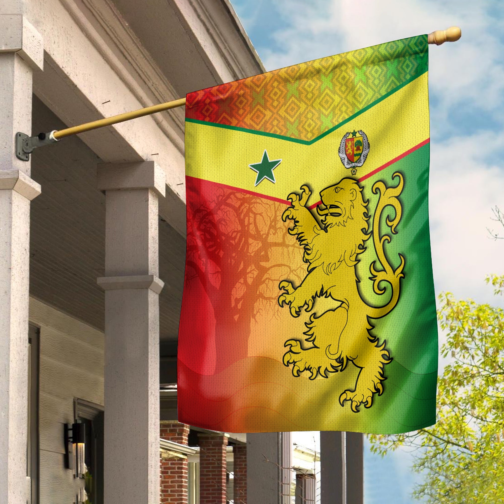 Senegal Flag Lion With Senegal Map Reggae Style - Wonder Print Shop