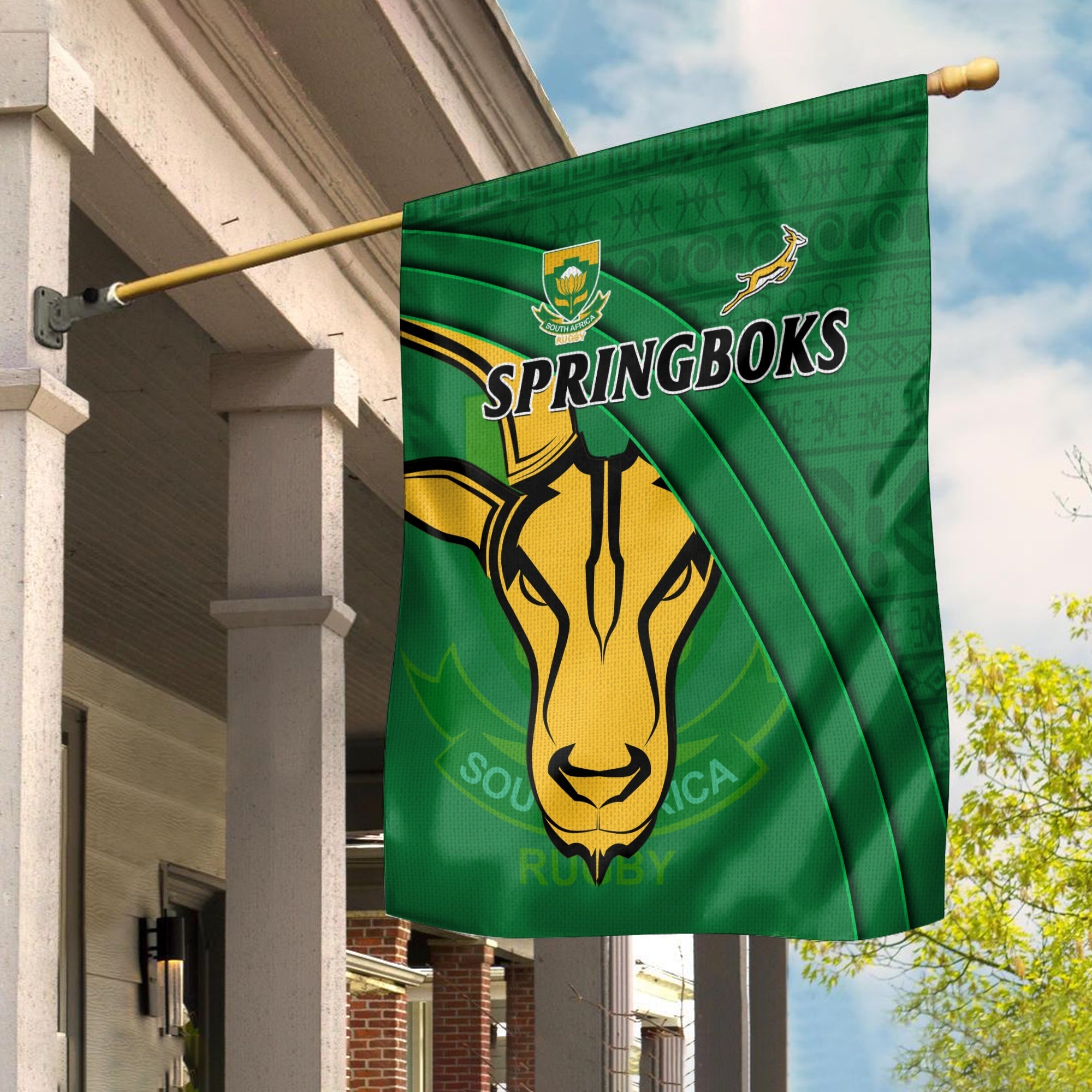 South Africa Rugby Flag Bokke Springbok With African Pattern Stronger Together - Wonder Print Shop