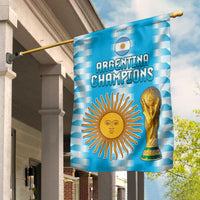 Blue Argentina champions flag with sun emblem, Argentina crest, and gold trophy