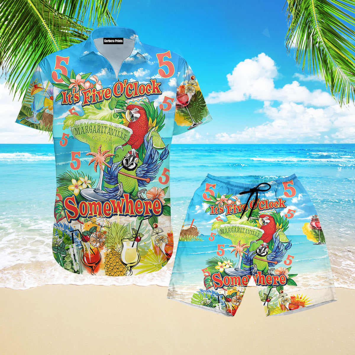 Parrot It's 5 O'clock Somewhere Hawaiian Shirt and Shorts - Wonder Print Shop