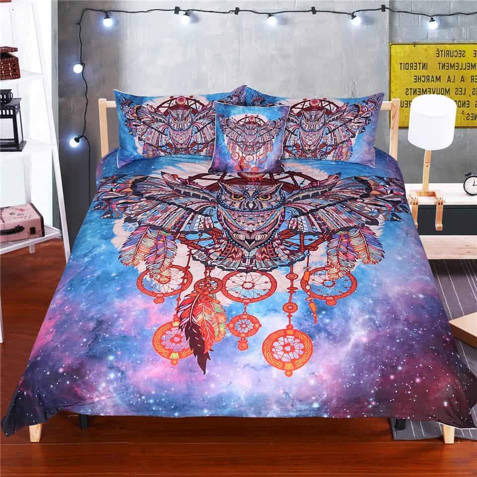 Dreamcatchers Owl Galaxy Native American Bedding Set LT10 - Wonder Print Shop
