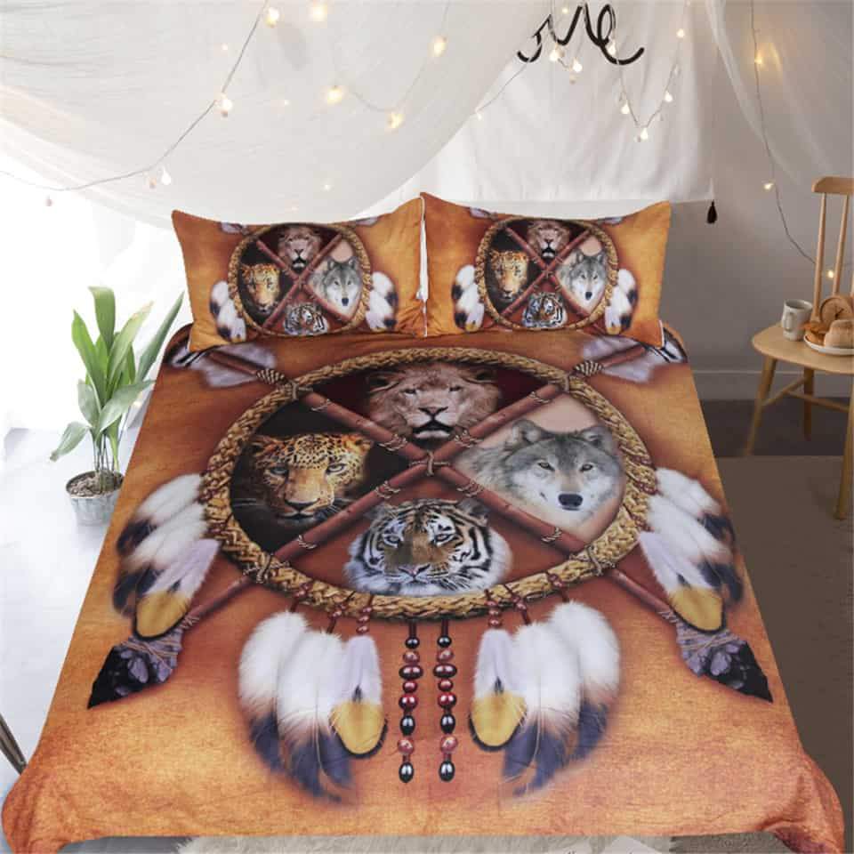 Wolf Dreamcatcher Animal Tribal Lion Tiger Leopard Native American Bedding Set LT10 - Wonder Print Shop