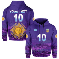 Purple pullover hoodie with hood, number 10 graphic, AFA crest and Argentina flag patch