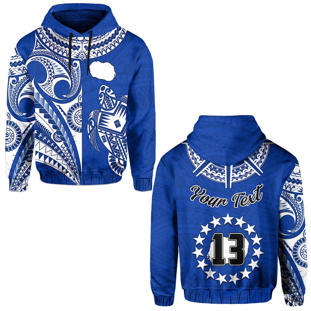 Custom Rarotonga Cook Islands Hoodie Turtle and Map Style Blue LT13 - Wonder Print Shop