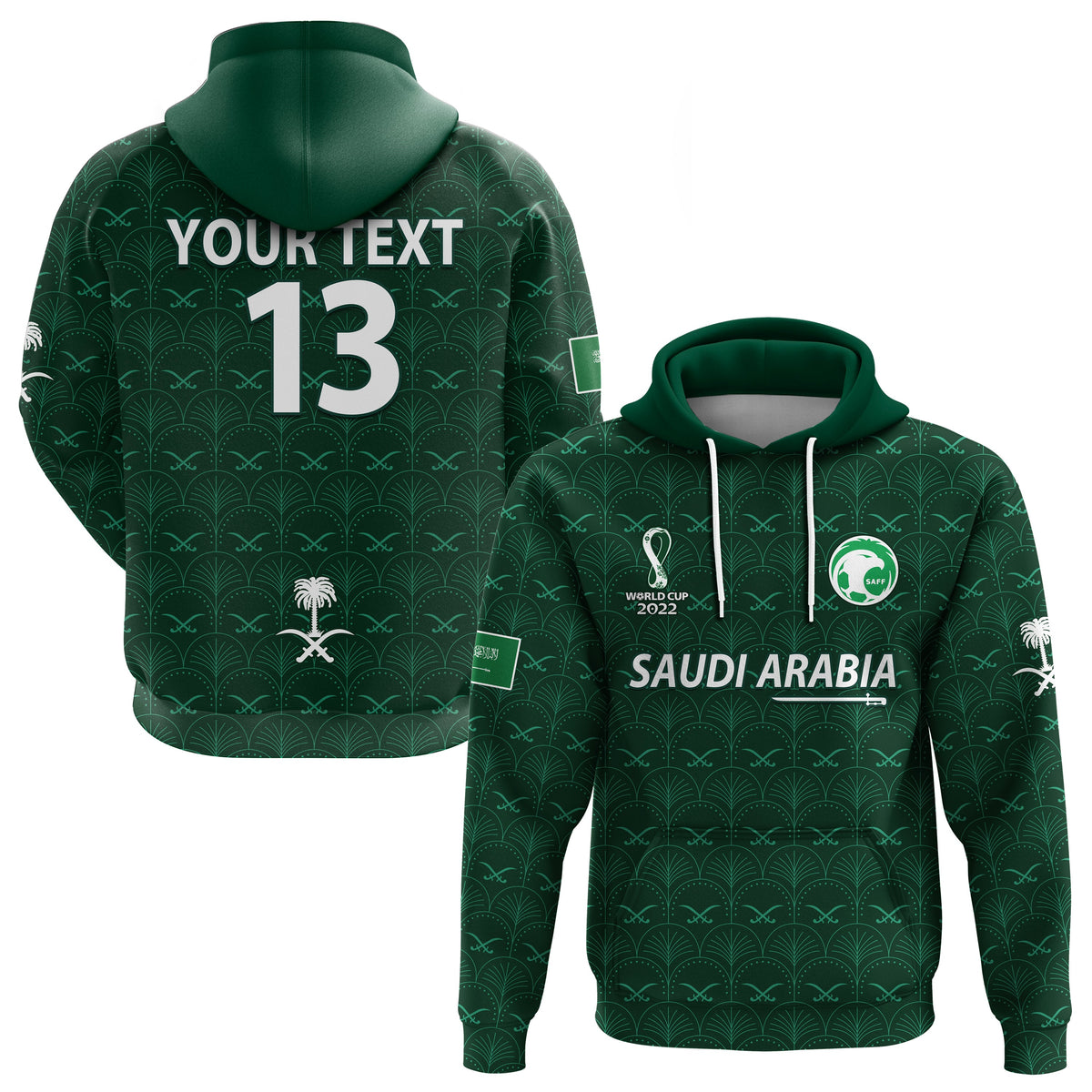 Custom Saudi Arabia Football Hoodie Saudi Green Falcon Champions 2022 World Cup LT13 - Wonder Print Shop