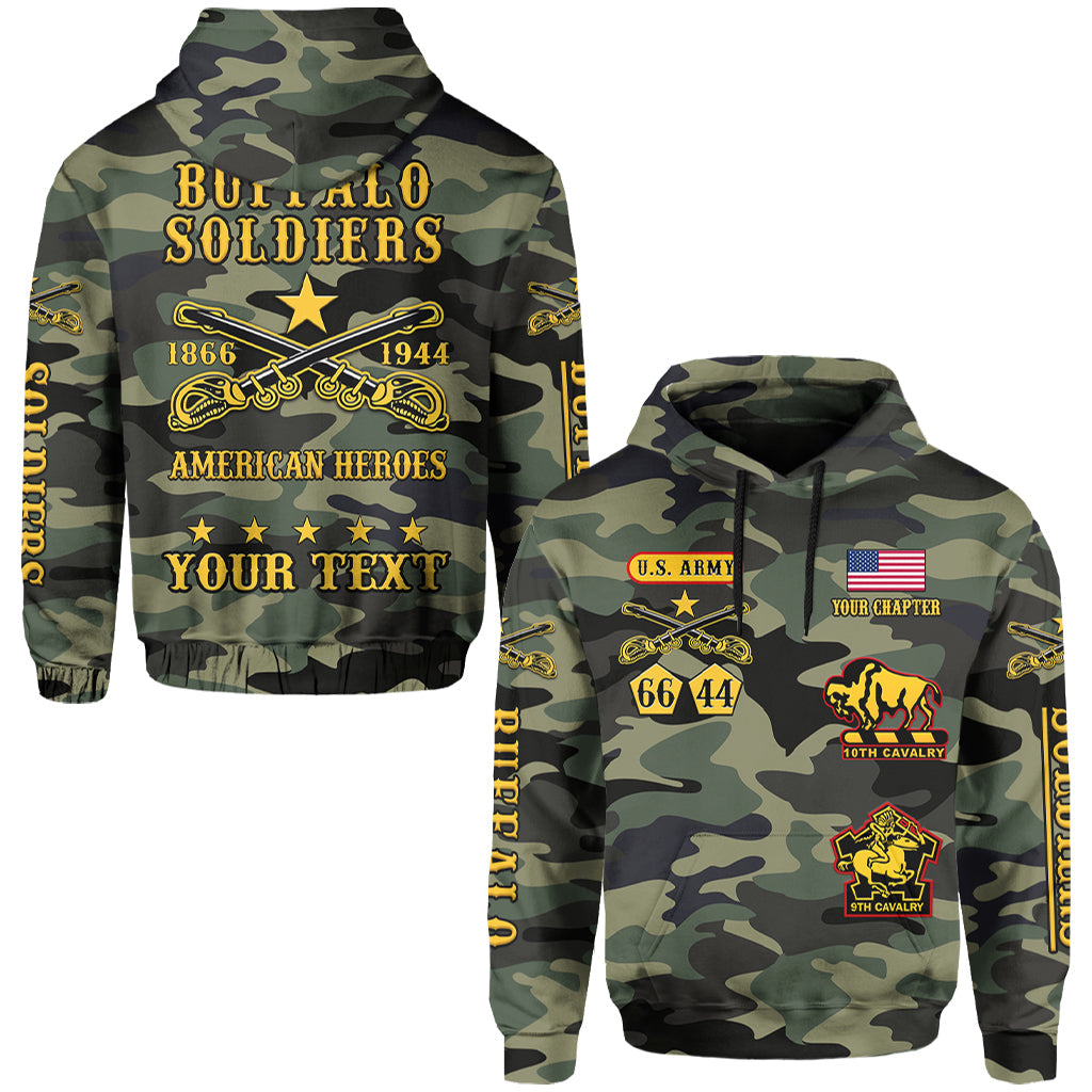 (Custom Text and Chapter) Buffalo Soldiers Hoodie Camouflage American Heroes BSMC LT13 - Wonder Print Shop
