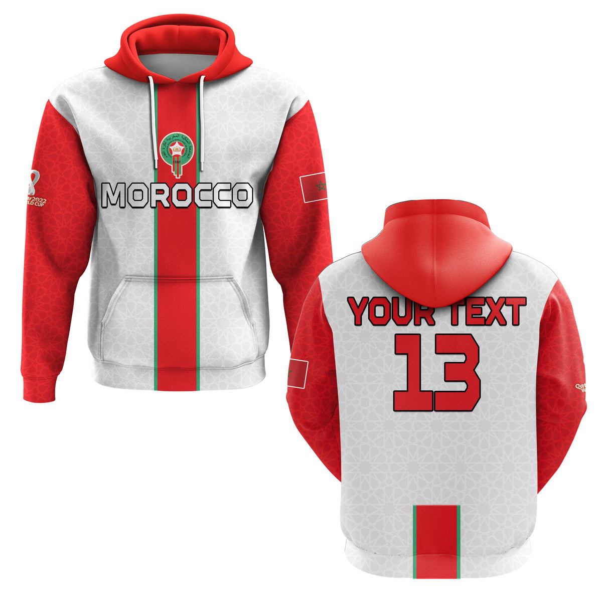Custom Morocco Football Hoodie Football 2022 Soccer Lions de lAtlas Champions LT13 - Wonder Print Shop