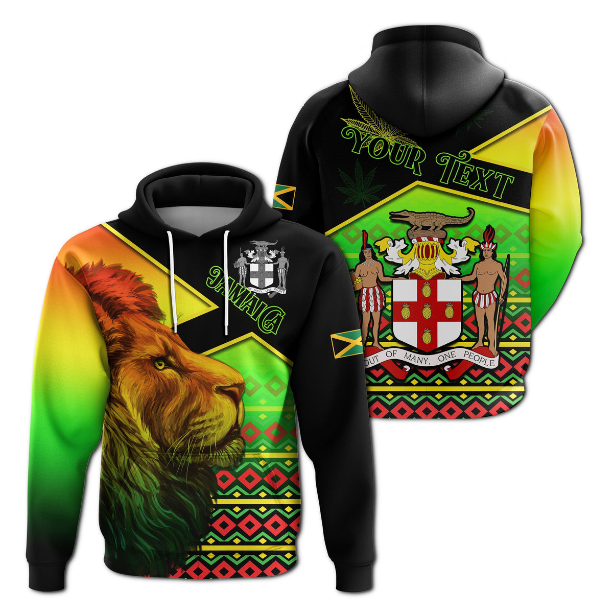 Custom Jamaica Lion Hoodie Jamaican Pattern Version Reggae Colors LT13 - Wonder Print Shop