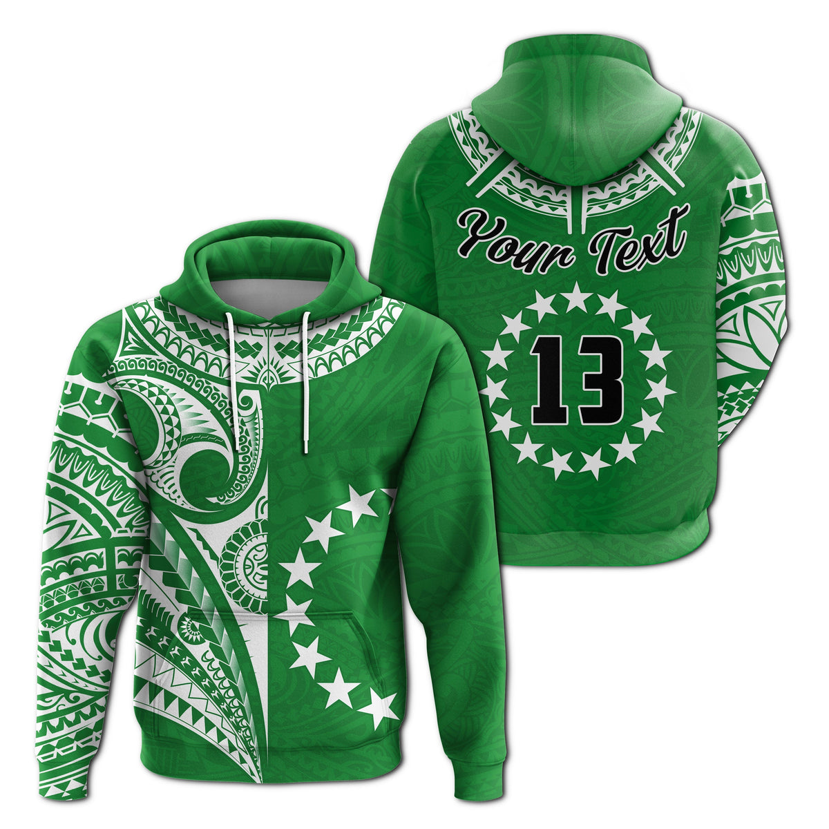 Custom Cook Islands Tatau Hoodie Symbolize Passion Stars Version Green LT13 - Wonder Print Shop