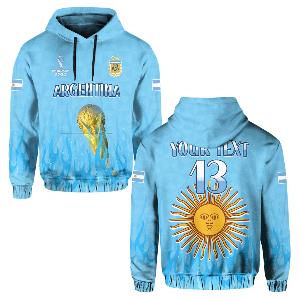 Custom Argentina Football Hoodie Vamos Sky Champions World Cup Fire LT13 - Wonder Print Shop