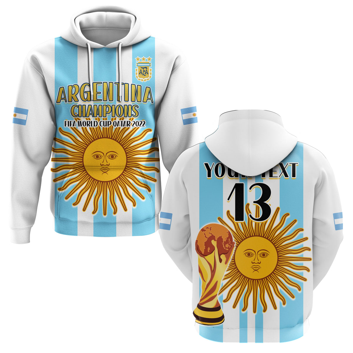 Custom Argentina Football Hoodie FIFA 2022 World Cup Champions LT13 - Wonder Print Shop