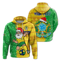Christmas football hoodie in green and yellow with Santa soccer graphic and hood, pullover