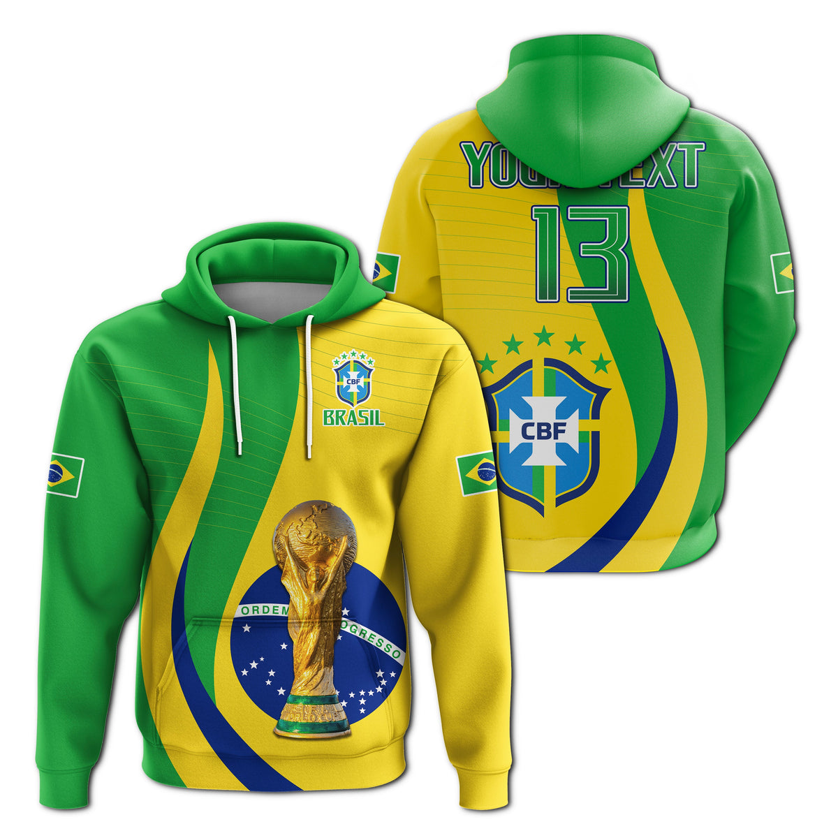 Custom Brazil Football Champions Hoodie Selecao Style Vibe LT13 - Wonder Print Shop