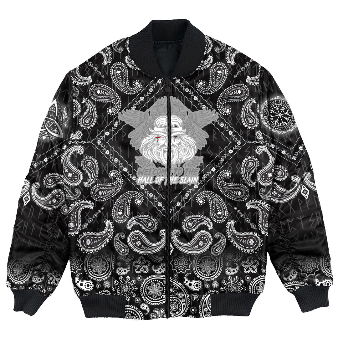 Viking Bomber Jacket Hall Of Slain with Bandana Paisley Style RLT12 - Wonder Print Shop