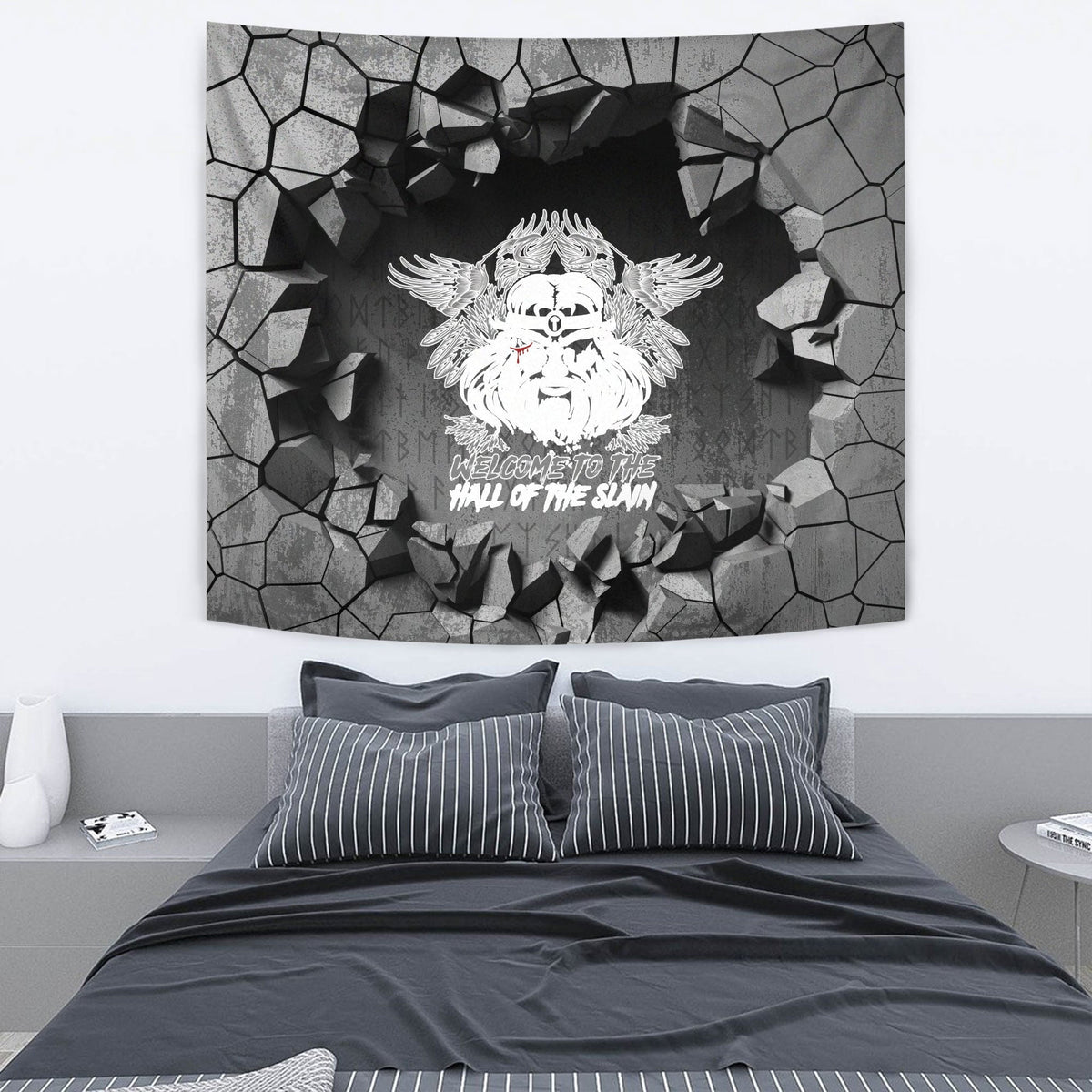 Viking Tapestry - Grizzly Bear Head With Ancient Pagan Valknut Tapestry RLT12 - Wonder Print Shop