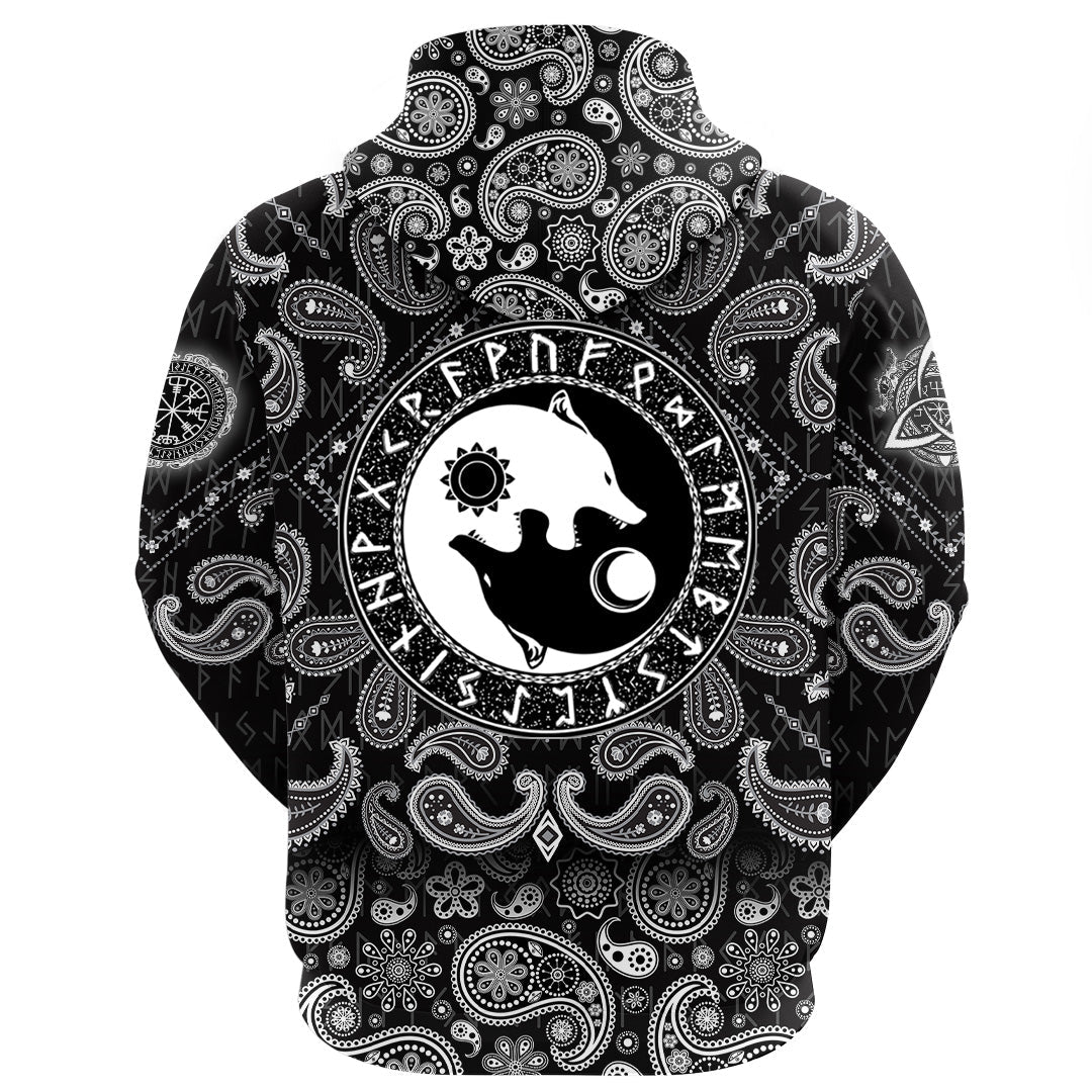 Viking Hoodie Hati and Skoll Sun and Moon with Bandana Paisley Style RLT12 - Wonder Print Shop