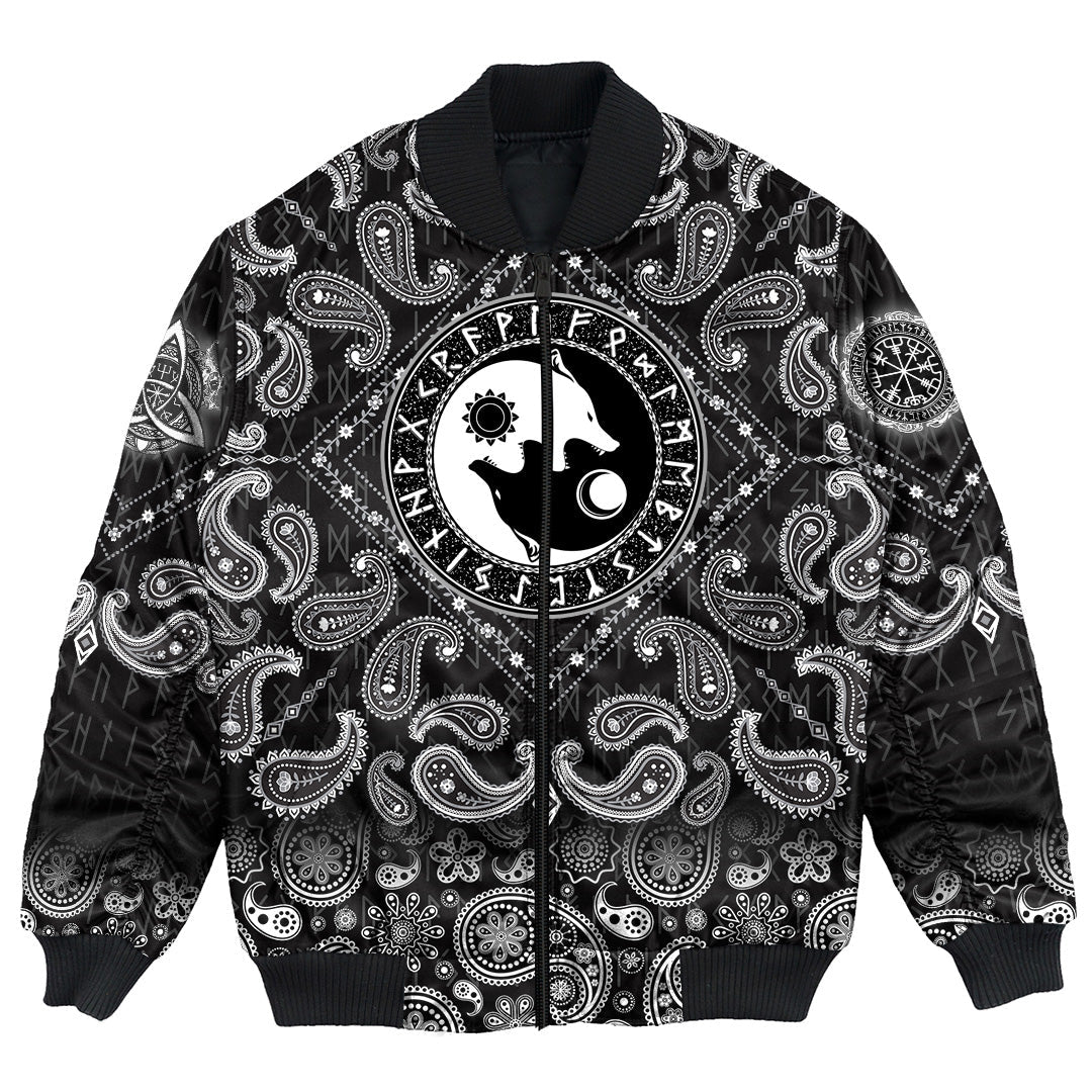 Viking Bomber Jacket Hati and Skoll Sun and Moon with Bandana Paisley Style RLT12 - Wonder Print Shop