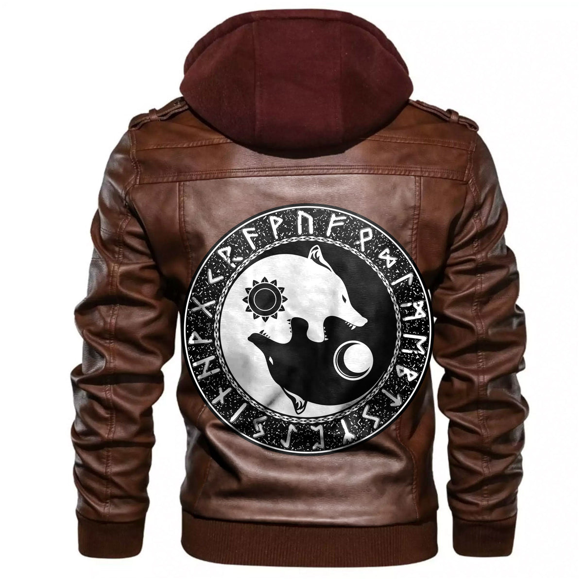 Viking Hati and Skoll Sun and Moon Leather Jacket RLT12 - Wonder Print Shop