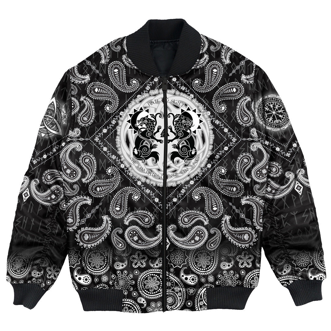 Viking Bomber Jacket Hati and Skoll Runes with Bandana Paisley Style RLT12 - Wonder Print Shop