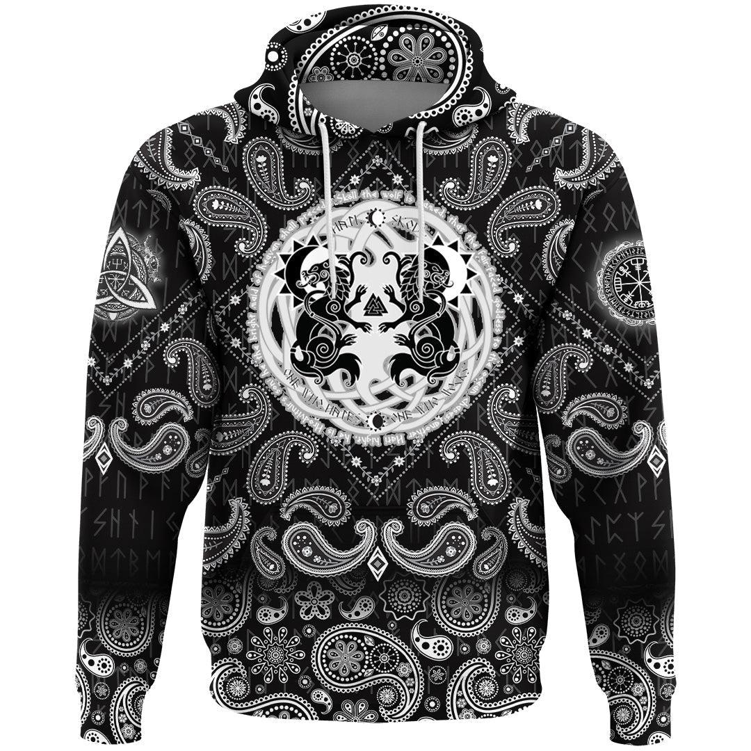 Viking Hoodie Hati and Skoll Runes with Bandana Paisley Style RLT12 - Wonder Print Shop